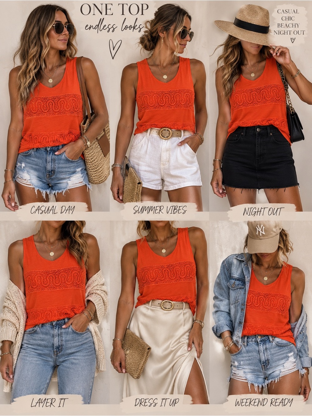 J. Crew Orange Crochet-Panel Tank